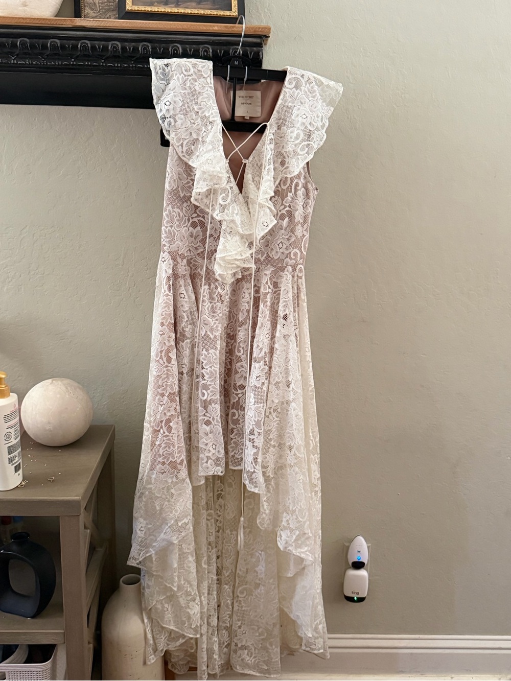 Revolve x JETSET Lace Ruffled V-Neck Maxi Dress in Ivory